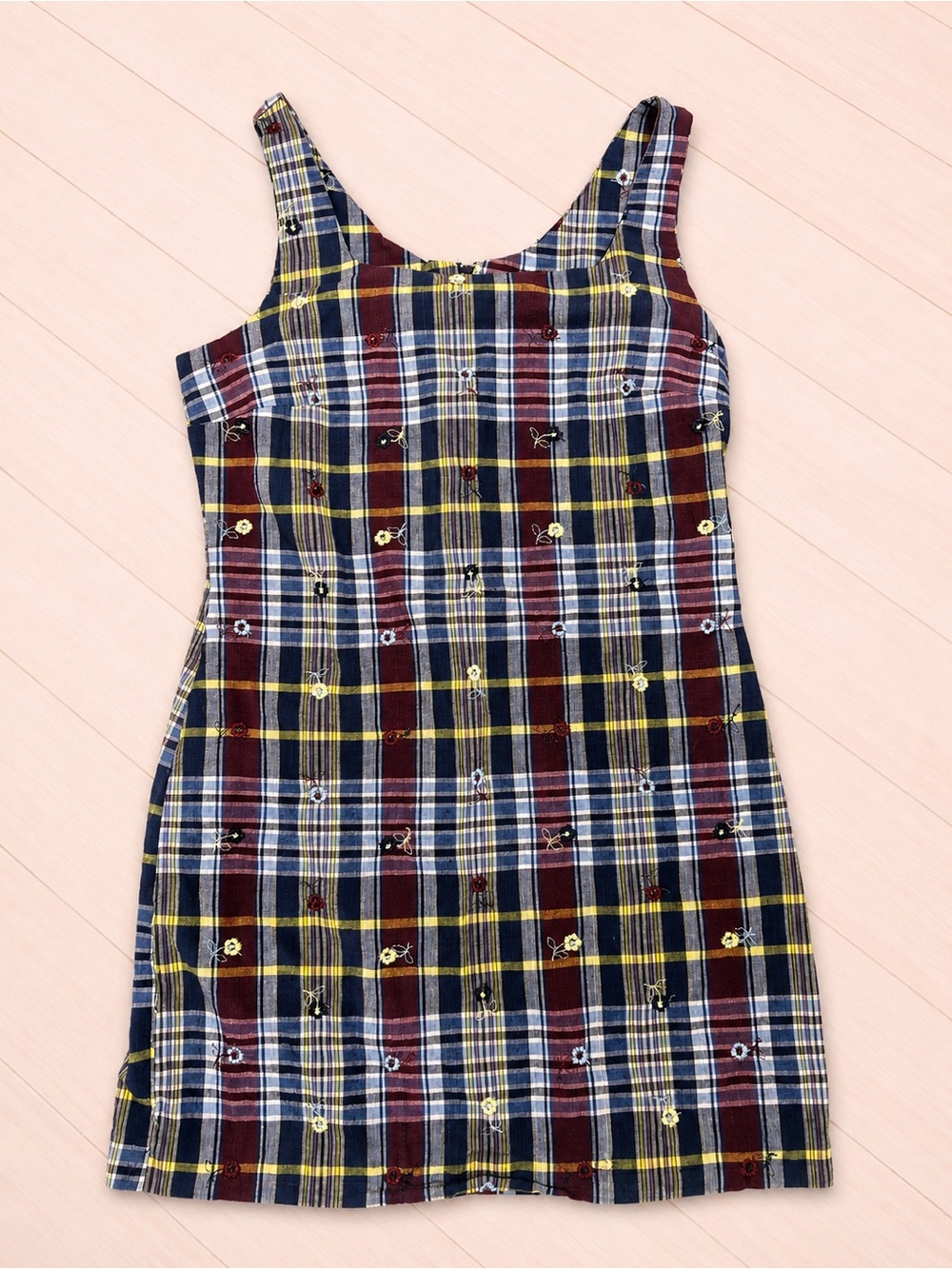 Esprit Plaid Mini Dress in Navy, Burgundy & Yellow
